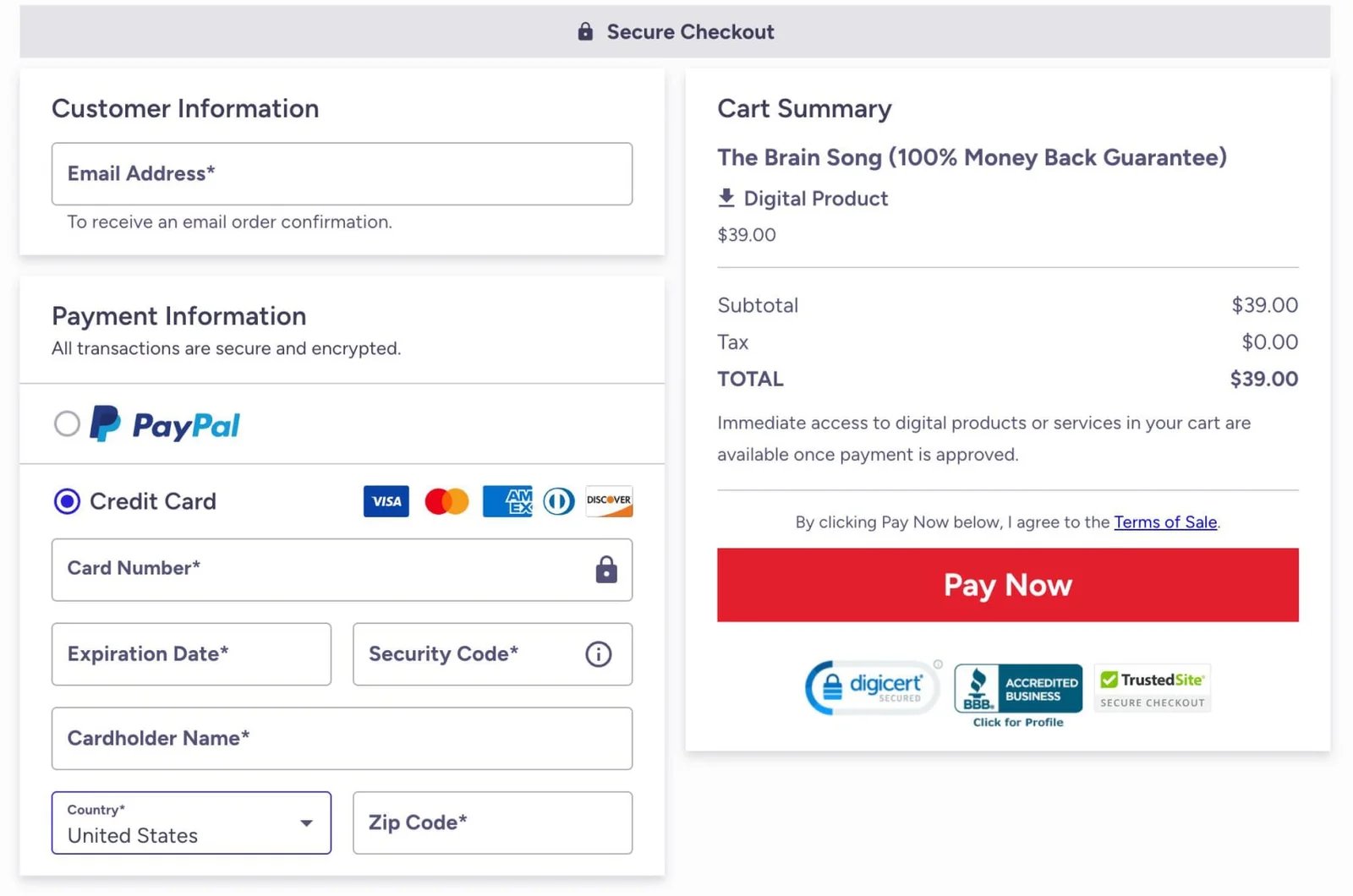 The Brain Song™  Checkout Page